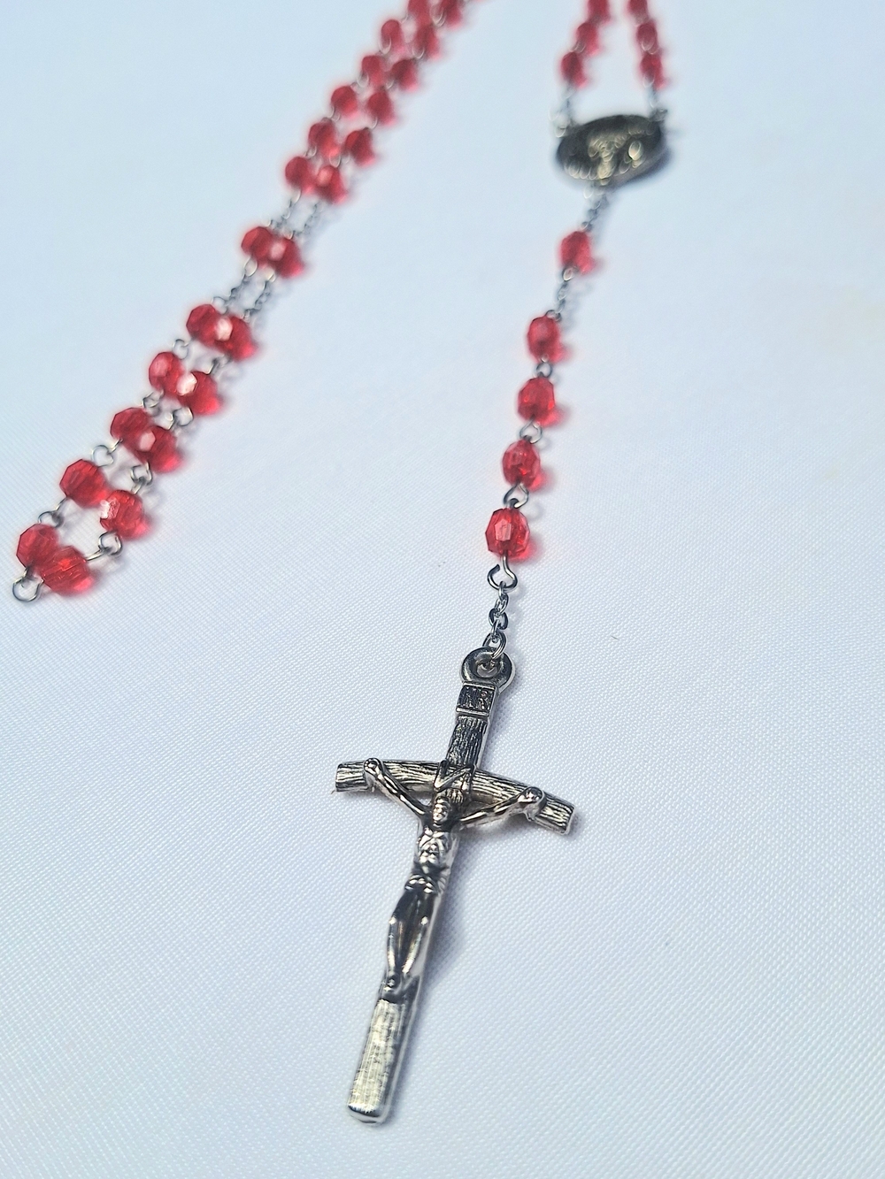 Vintage Rosary Necklace With Red Beads, Medallion Pope John Paul II